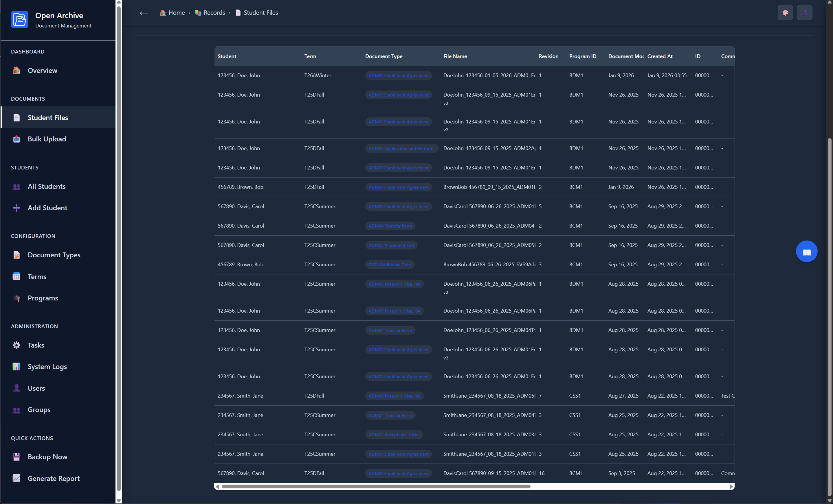 Open Archive Files List View