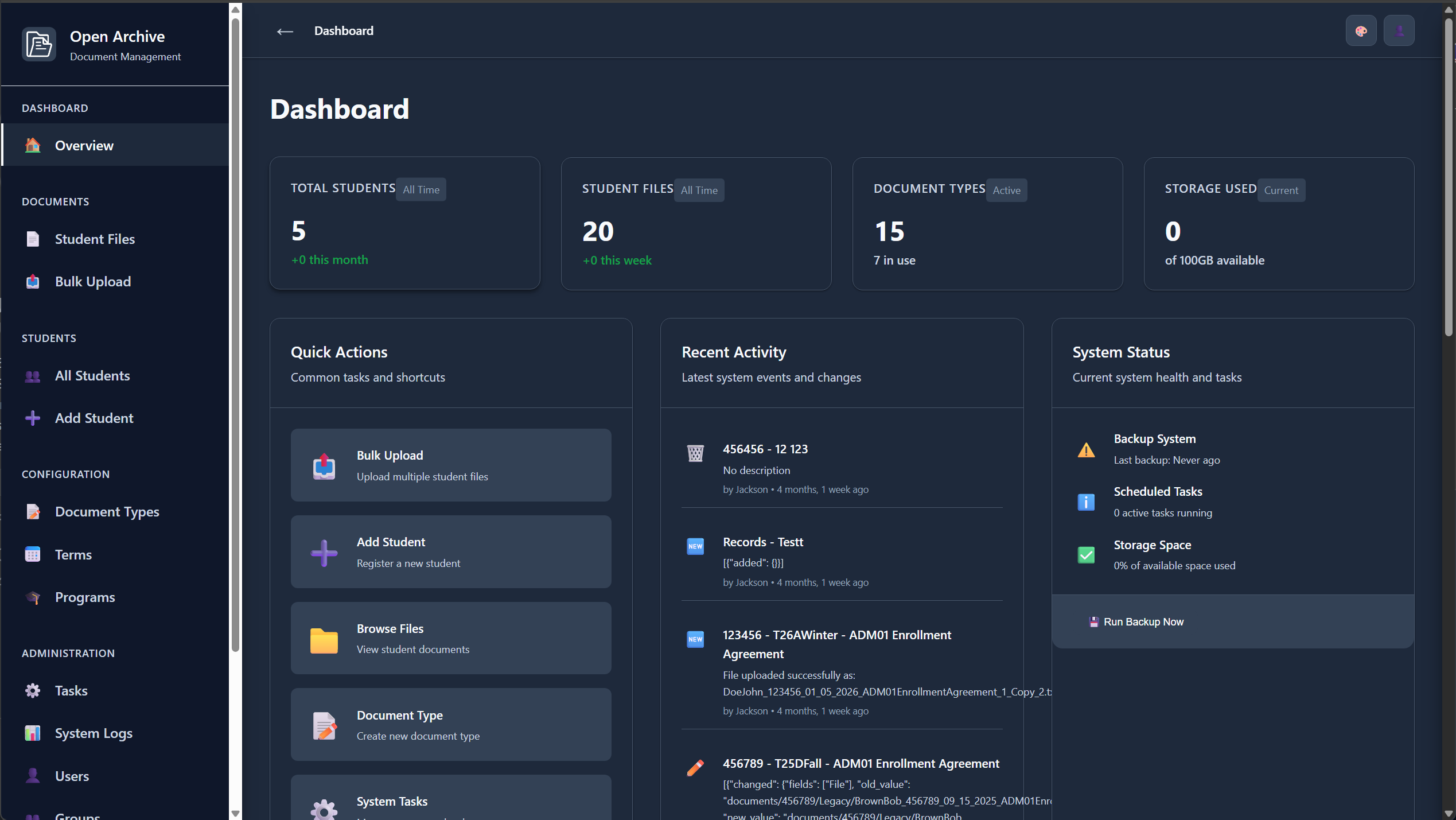 Open Archive Dashboard
