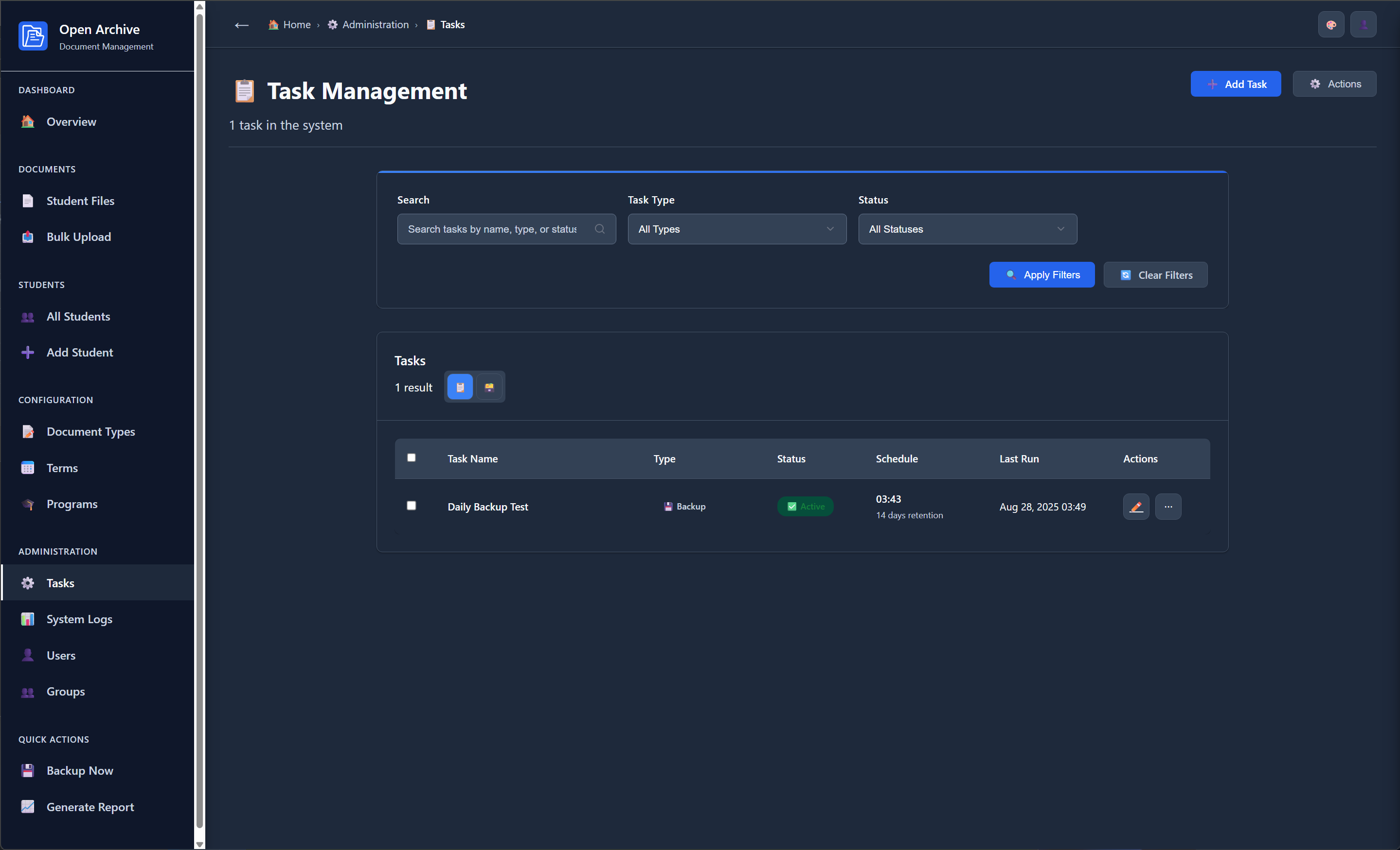Open Archive Task Management